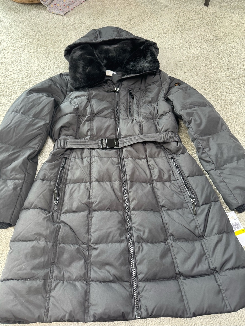 Michael Kors faux fur trim removable hood down puffer coat